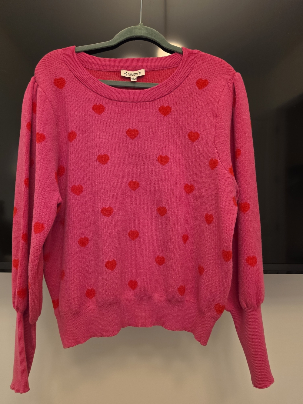 Nanette Lepore Hot Pink Sweater with Red Heart Motif